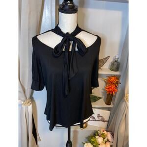 Kiya Tomlin size XL $155 Black Neck Tie NWT Epaulet Blouse Top